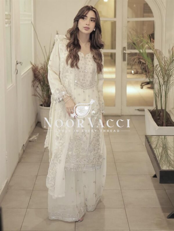 Buy Faux Georgette Embroidered Palazzo Suit with Dupatta - Image 10