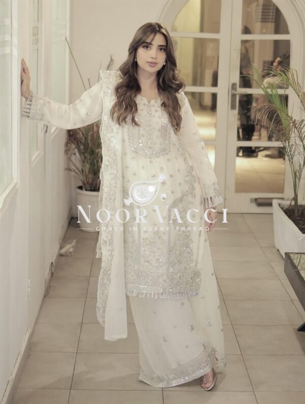 Buy Faux Georgette Embroidered Palazzo Suit with Dupatta - Image 11
