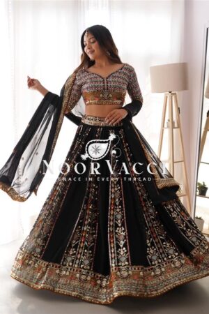Shop Faux Georgette Thread & Sequin Embroidered Lehenga Choli Set with Dupatta