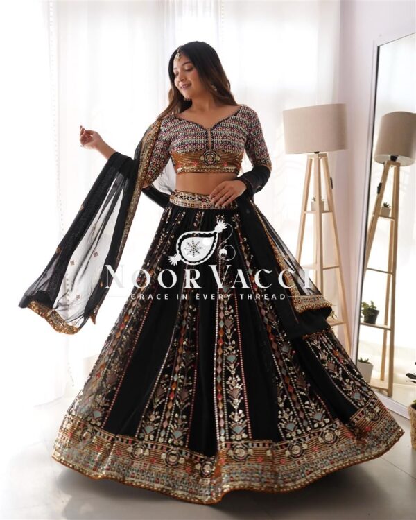 Shop Faux Georgette Thread & Sequin Embroidered Lehenga Choli Set with Dupatta