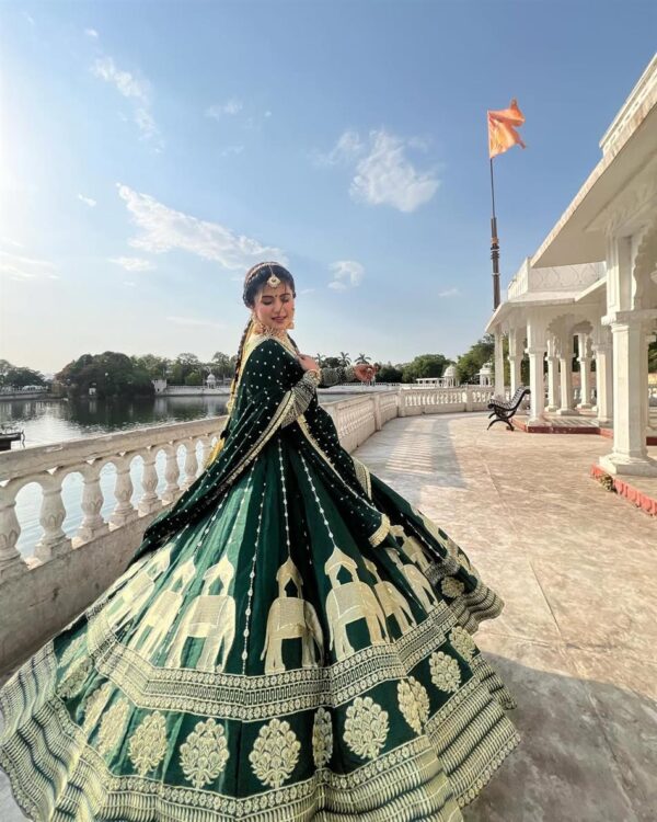 Chinon Silk Embroidered Wedding Lehenga Choli with Dupatta - Image 2