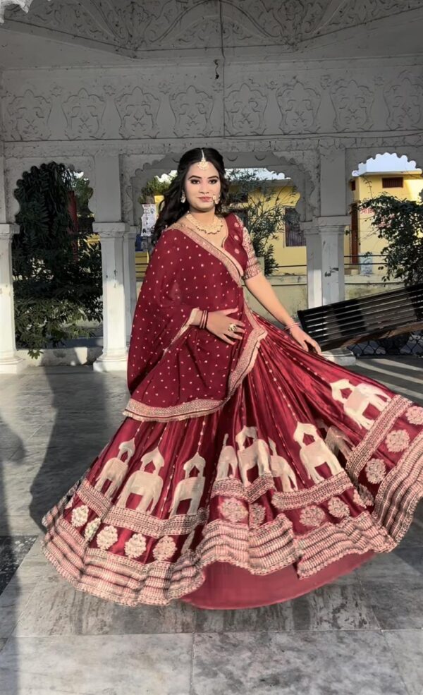 Chinon Silk Embroidered Wedding Lehenga Choli with Dupatta - Image 2