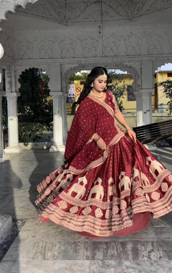 Chinon Silk Embroidered Wedding Lehenga Choli with Dupatta - Image 3