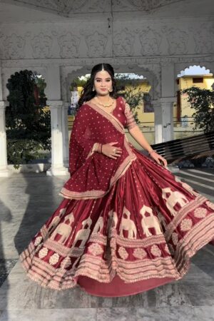 Chinon Silk Embroidered Wedding Lehenga Choli with Dupatta