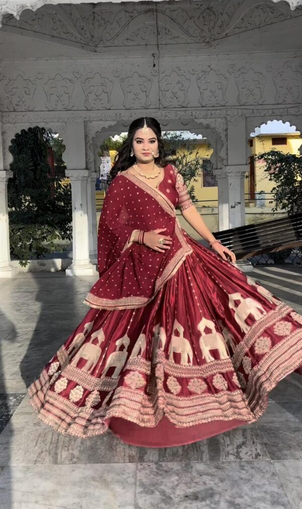 Chinon Silk Embroidered Wedding Lehenga Choli with Dupatta
