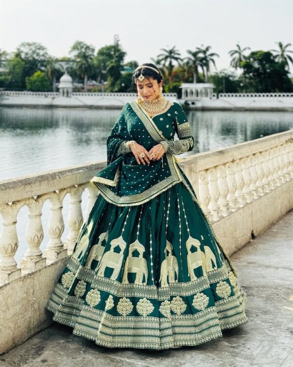 Chinon Silk Embroidered Wedding Lehenga Choli with Dupatta - Image 3