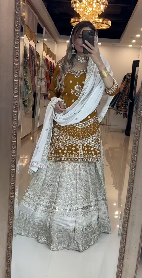 Chinon Silk Embroidered Top Lehenga Set with Dupatta - Image 2