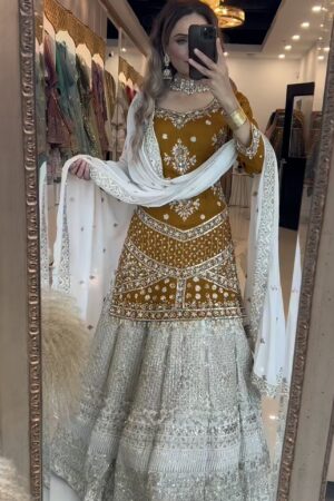 Chinon Silk Embroidered Top Lehenga Set with Dupatta