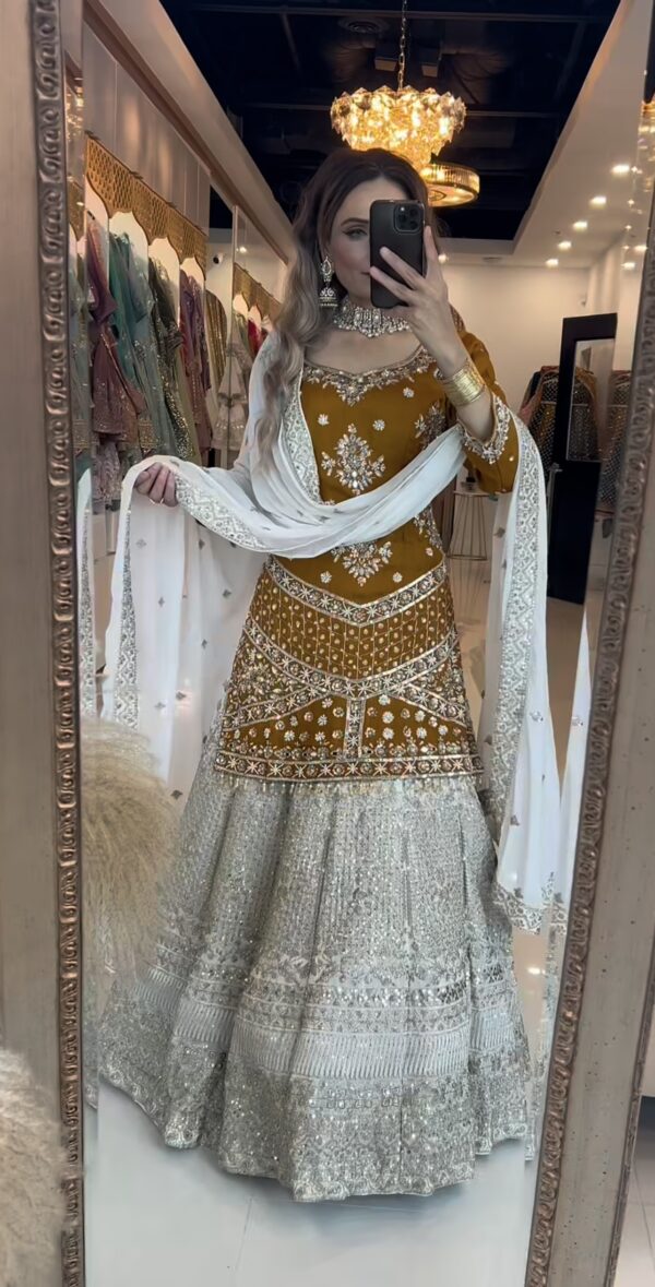 Chinon Silk Embroidered Top Lehenga Set with Dupatta