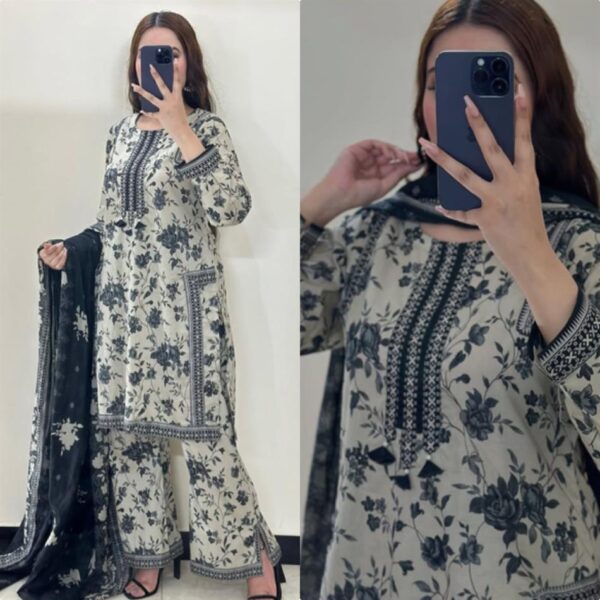 Designer Digital Print Co-ord Set with Dupatta in Pure Natural Crepe - Image 4