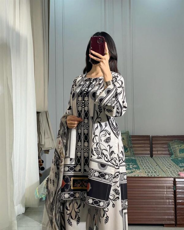 Elegant Digital Print Co-ord Set with Dupatta in Pure Natural Crepe - Image 2