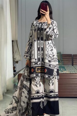 Elegant Digital Print Co-ord Set with Dupatta in Pure Natural Crepe