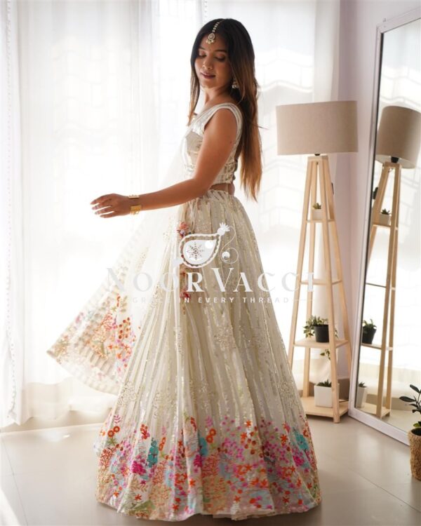 Shop Faux Georgette Thread & Sequin Embroidered Lehenga Choli Set with Dupatta - Image 5