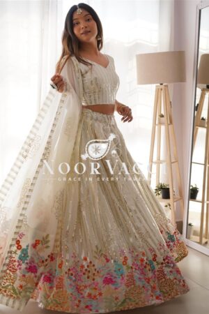 Shop Faux Georgette Thread & Sequin Embroidered Lehenga Choli Set with Dupatta