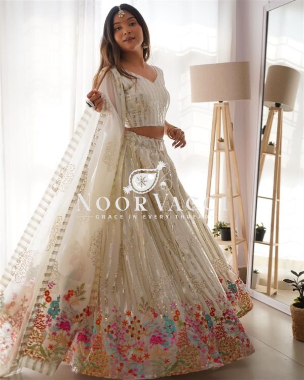 Shop Faux Georgette Thread & Sequin Embroidered Lehenga Choli Set with Dupatta