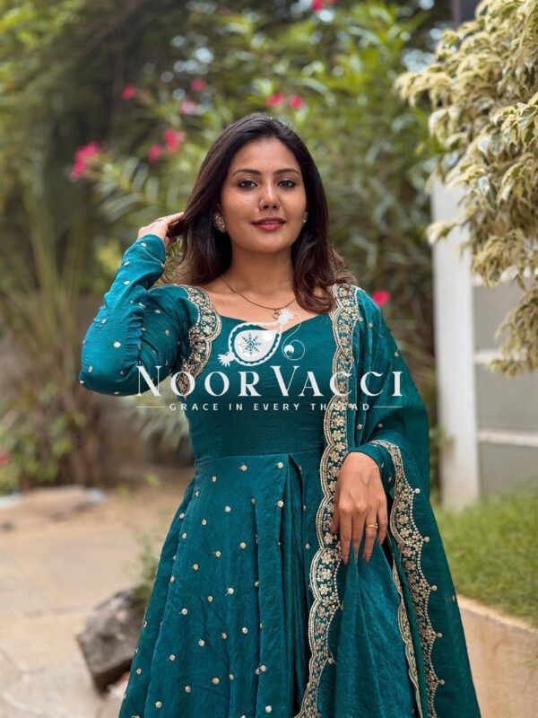 Buy Fandy Silk Embroidered Gown with Bottom and Dupatta - Image 2