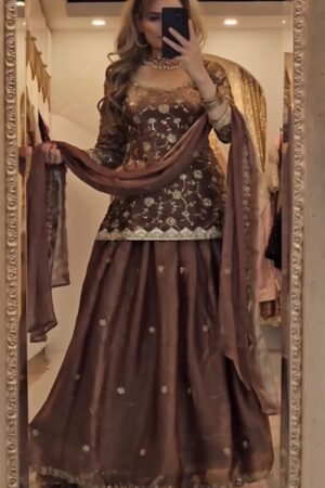 Designer Fandy Silk Lehenga & Embroidered Top with Fancy Dupatta Set