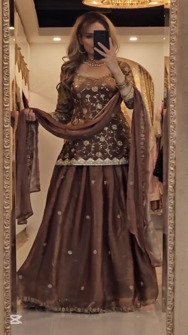 Designer Fandy Silk Lehenga & Embroidered Top with Fancy Dupatta Set