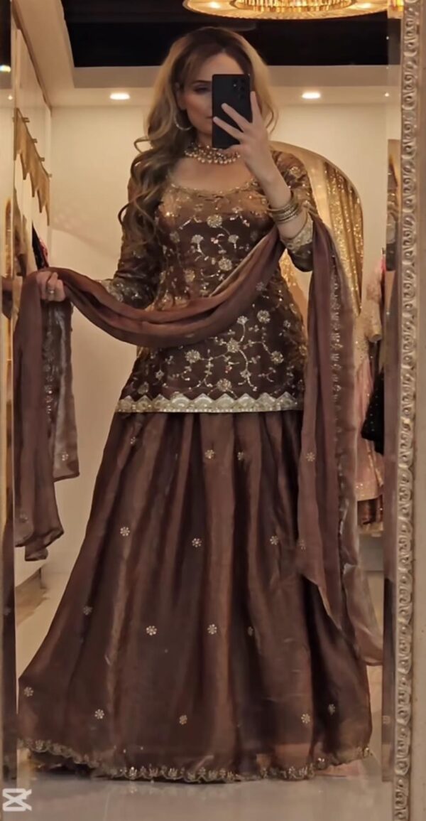 Designer Fandy Silk Lehenga & Embroidered Top with Fancy Dupatta Set - Image 2