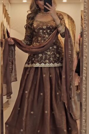 Fandy Silk Embroidered Top with Semi-Stitched Lehenga and Dupatta