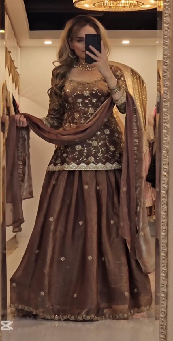 Fandy Silk Embroidered Top with Semi-Stitched Lehenga and Dupatta