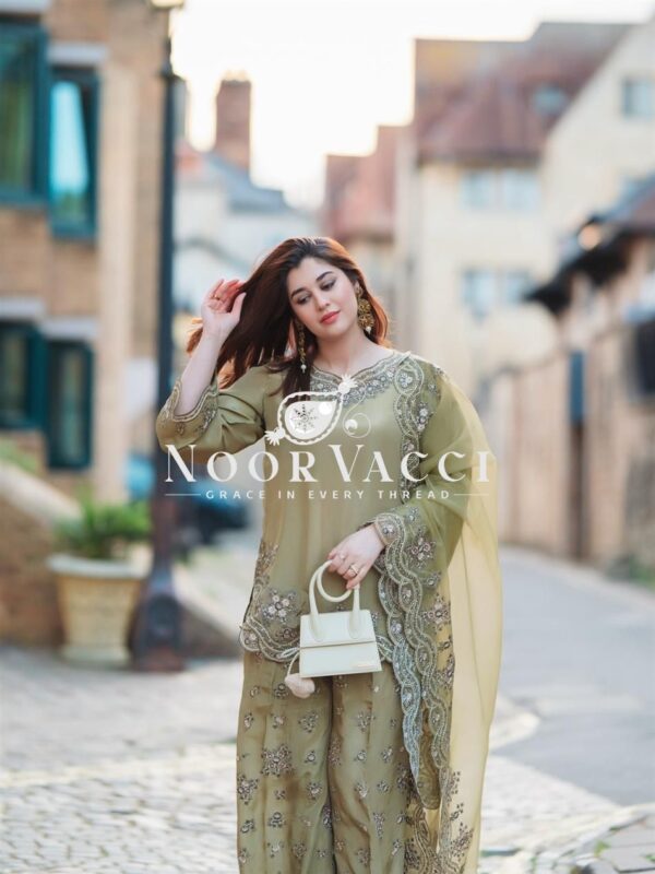 Buy French Crepe Silk Embroidered Sharara Set with Dupatta - Image 5