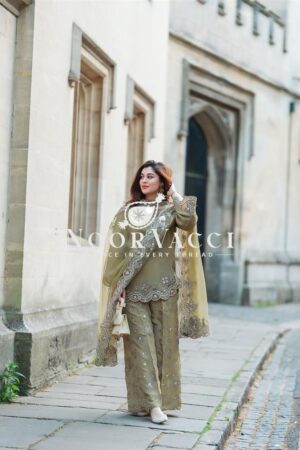 Buy French Crepe Silk Embroidered Sharara Set with Dupatta