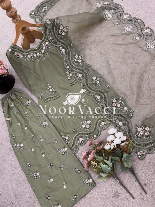 Buy French Crepe Silk Embroidered Sharara Set with Dupatta - Image 6