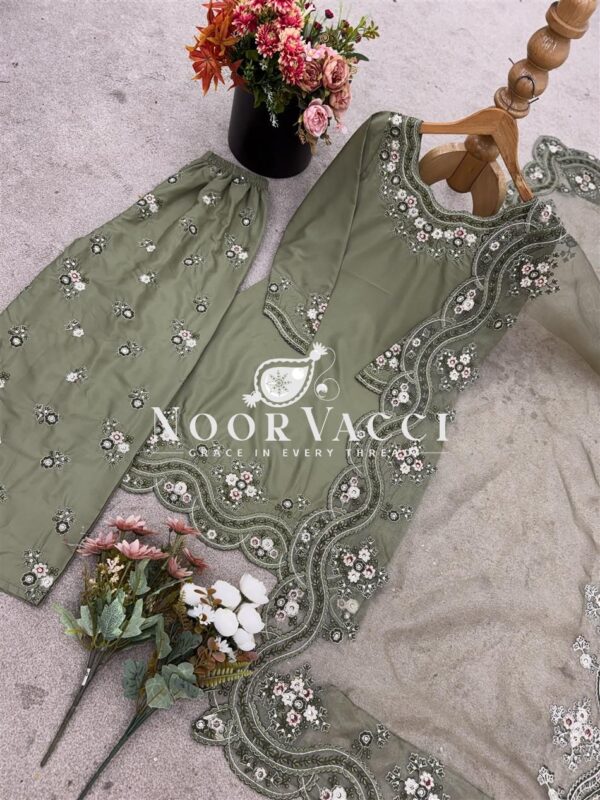 Buy French Crepe Silk Embroidered Sharara Set with Dupatta - Image 7