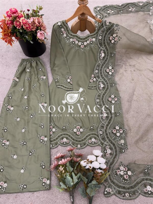 Buy French Crepe Silk Embroidered Sharara Set with Dupatta - Image 8