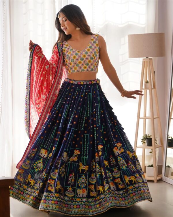 Faux Georgette Embroidered Lehengha Set with Thread, Sequin, and Digital Print Work