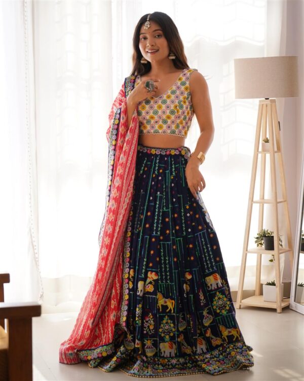 Faux Georgette Embroidered Lehengha Set with Thread, Sequin, and Digital Print Work - Image 4
