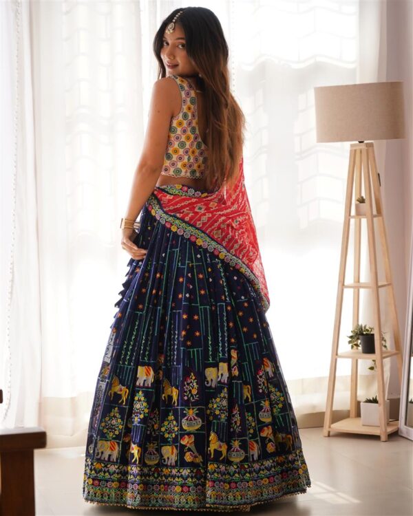 Faux Georgette Embroidered Lehengha Set with Thread, Sequin, and Digital Print Work - Image 5