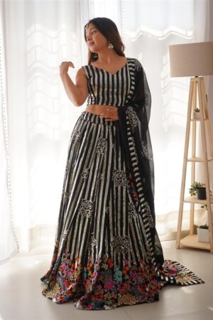 Faux Georgette Embroidered Lehengha Set with Thread and Sequin Work