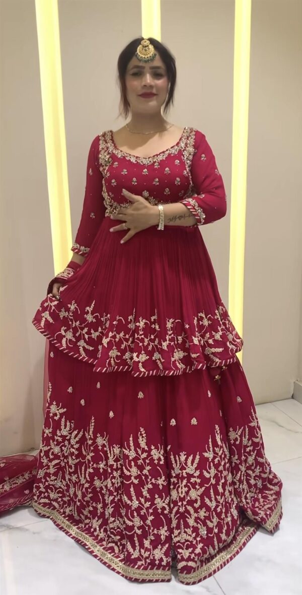 Designer Heavy Embroidered Faux Georgette Kediyu Lehenga Set - Image 2