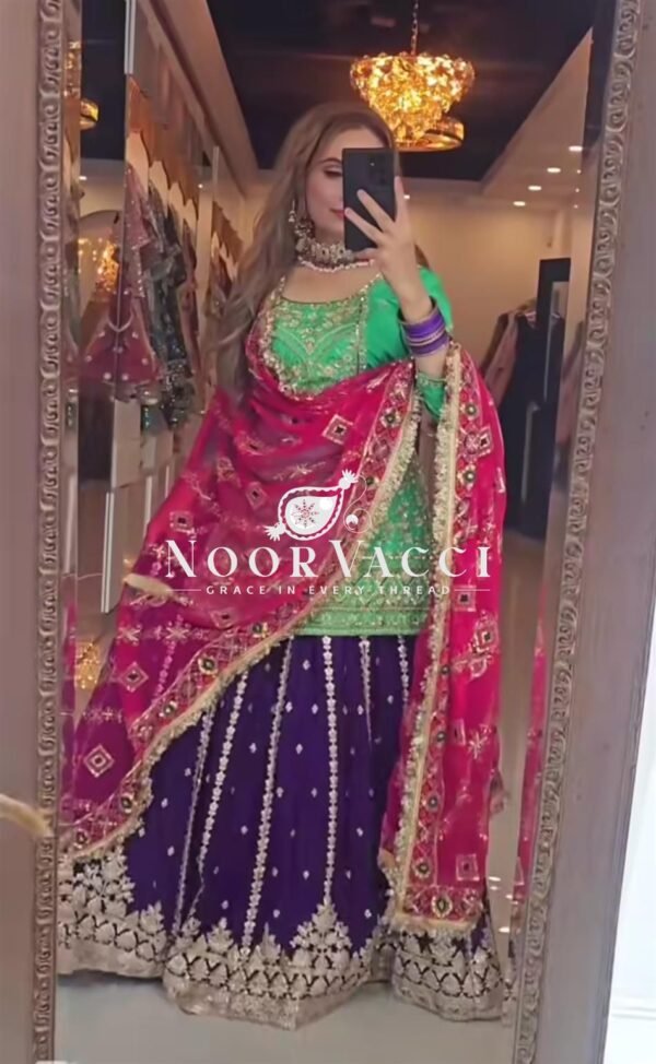 Shop Heavy Faux Georgette Sequin Embroidered Lehenga with Stitched Fancy Top & Dupatta - Image 2