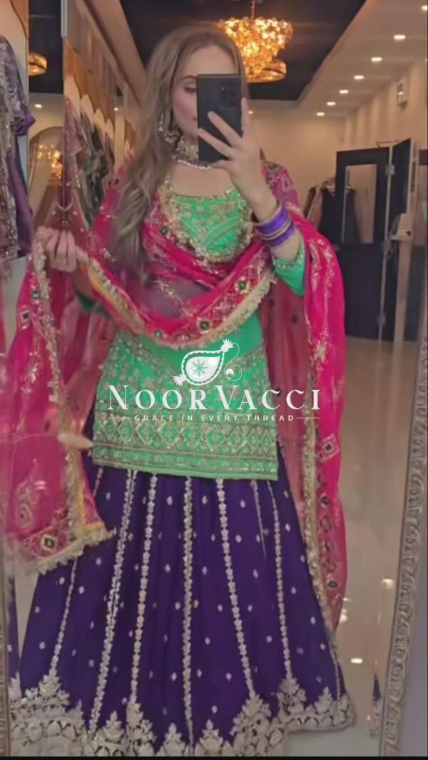 Shop Heavy Faux Georgette Sequin Embroidered Lehenga with Stitched Fancy Top & Dupatta