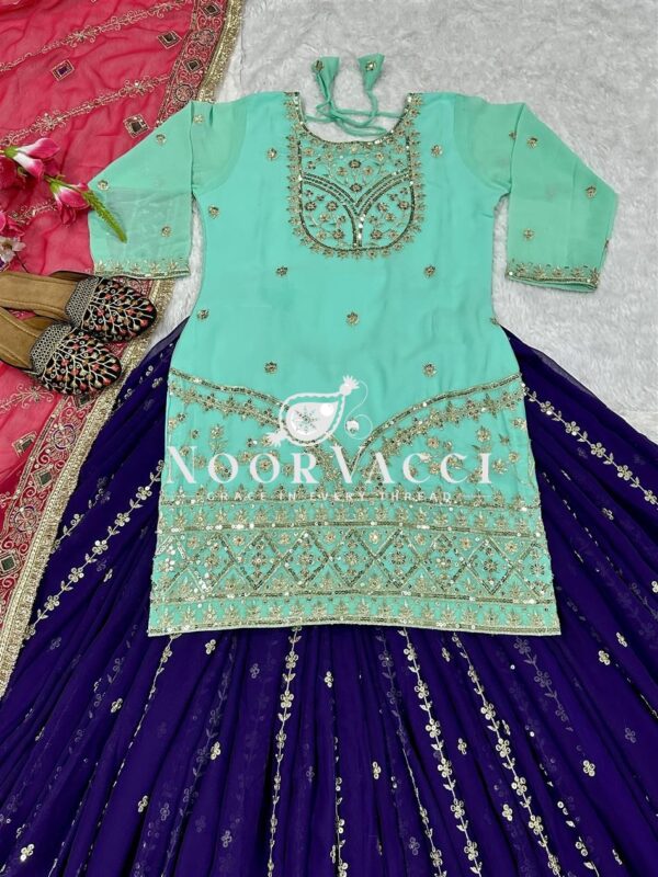 Shop Heavy Faux Georgette Sequin Embroidered Lehenga with Stitched Fancy Top & Dupatta - Image 3