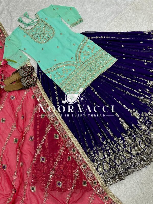 Shop Heavy Faux Georgette Sequin Embroidered Lehenga with Stitched Fancy Top & Dupatta - Image 4