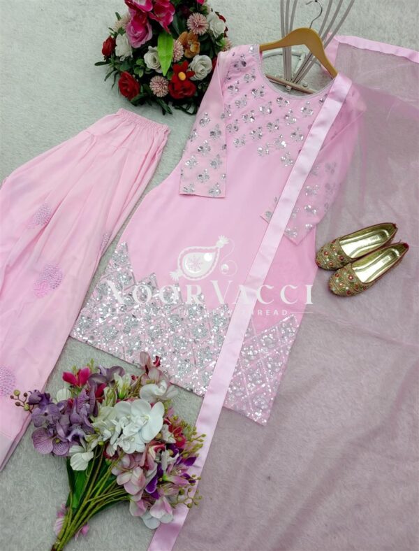 Buy Pure Natural Crepe Embroidered Top with Farshi and Twin Net Dupatta - Image 7