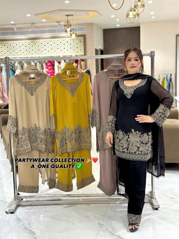 Buy Faux Georgette Embroidered Ethnic Set with Dupatta - Image 3