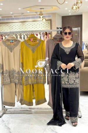 Buy Faux Georgette Embroidered Ethnic Set with Dupatta