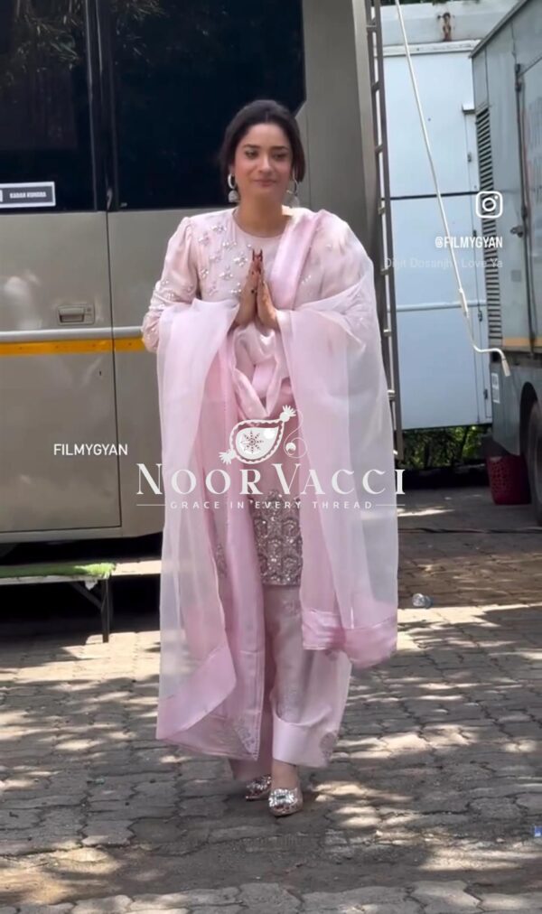 Buy Pure Natural Crepe Embroidered Top with Farshi and Twin Net Dupatta - Image 4