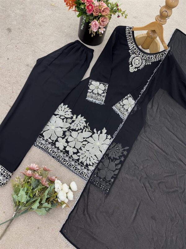 Buy Faux Georgette Embroidered Ethnic Set with Dupatta - Image 6