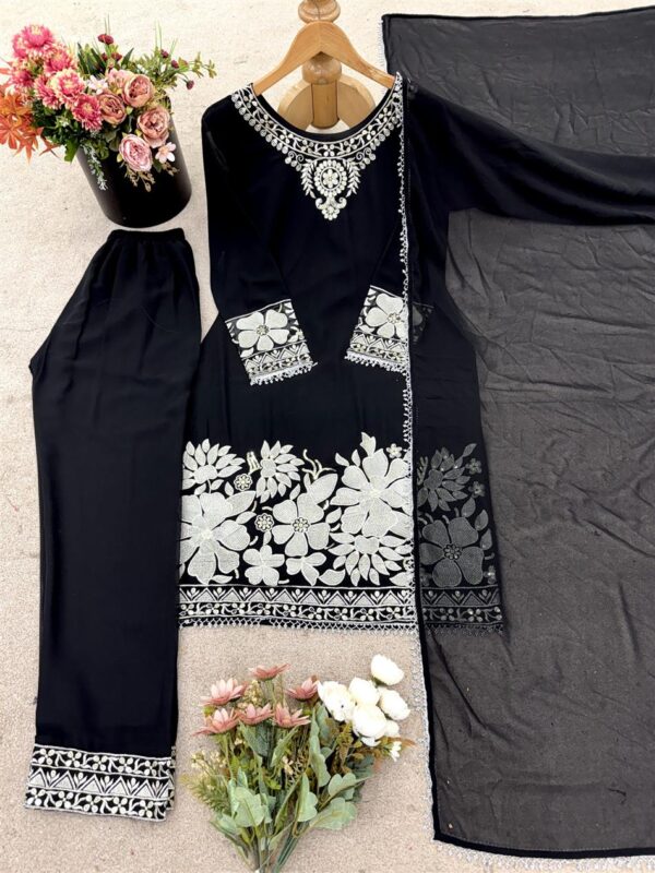 Buy Faux Georgette Embroidered Ethnic Set with Dupatta - Image 4