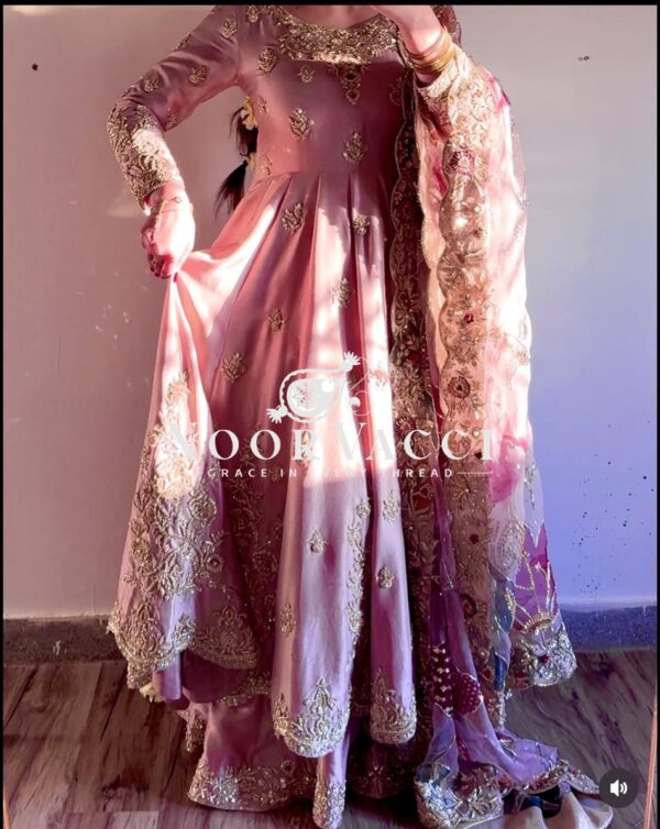 Shop Pure Satin Silk Embroidered Gown Set with Plazzo and Digital Print Dupatta - Image 3