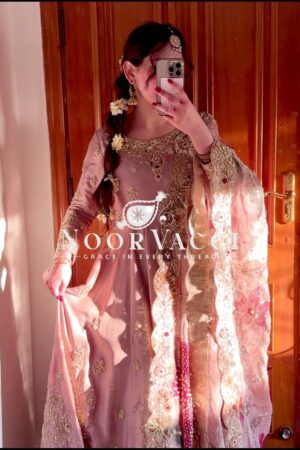 Shop Pure Satin Silk Embroidered Gown Set with Plazzo and Digital Print Dupatta