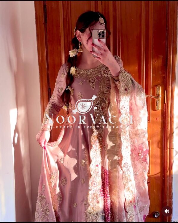 Shop Pure Satin Silk Embroidered Gown Set with Plazzo and Digital Print Dupatta