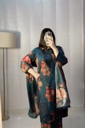 Elegant Digital Print & Embroidered Crepe Suit Set for Women