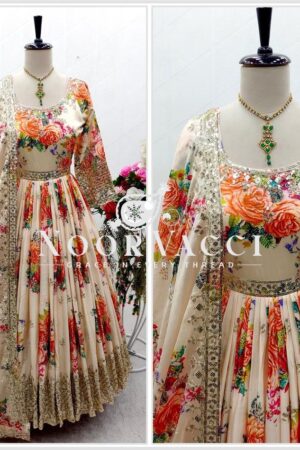 Buy Pure Satin Silk Digital Print Gown Set with Dupatta and Pant